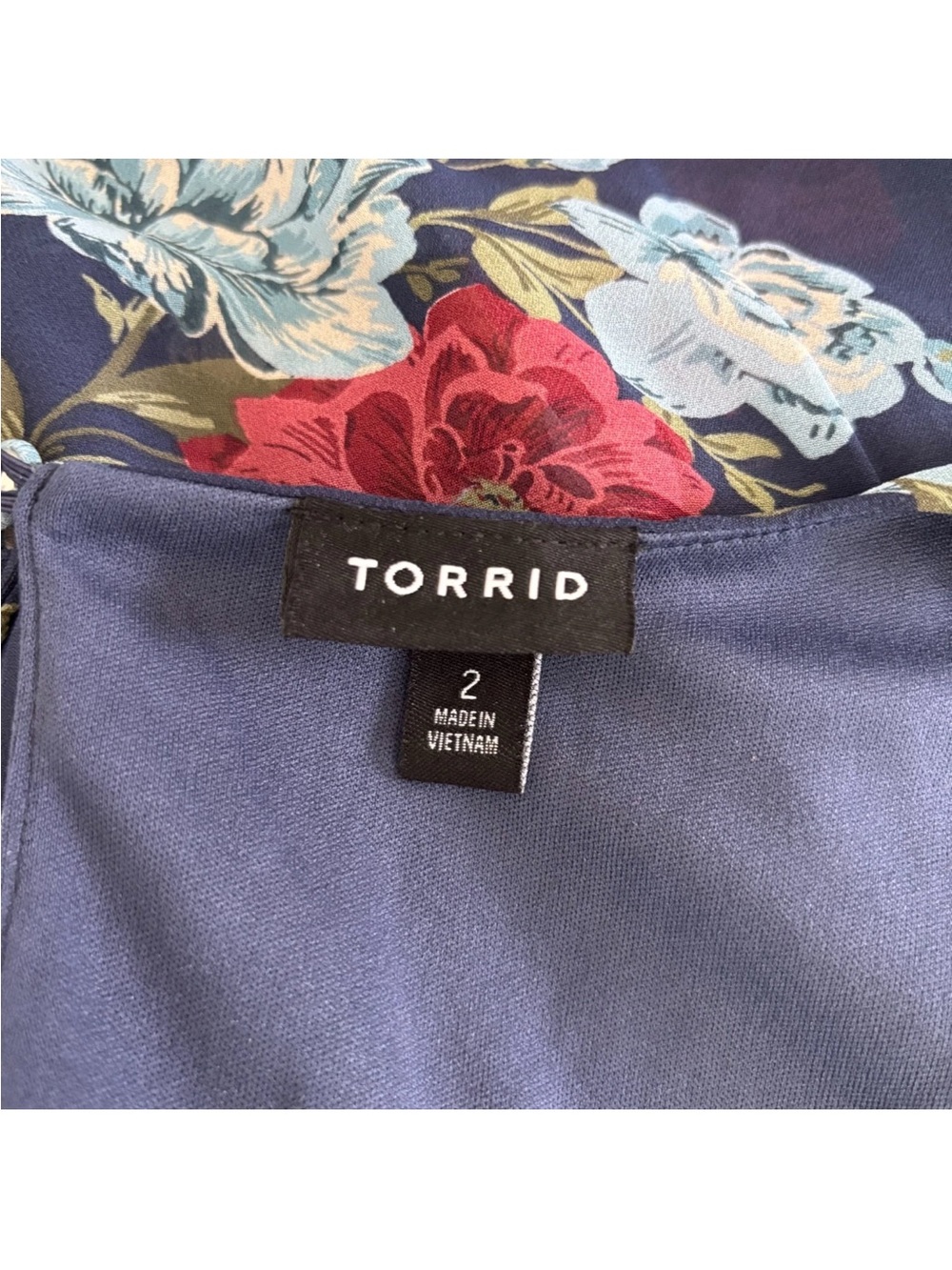 Torrid 2X Blue Floral Chiffon Surplice Mini Tie Belt Long Sleeve (H) - Picture 3 of 12
